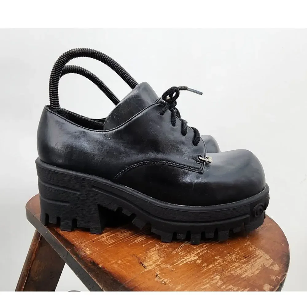 Vintage Y2K City Snappers Chunky Black Platform Shoes Size 7 Grunge
